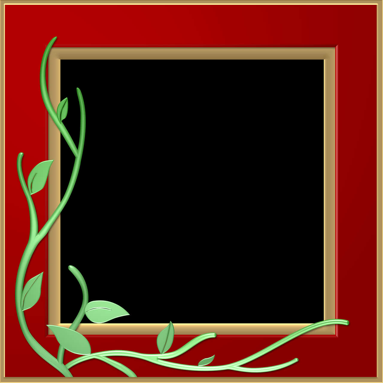 Elegant Redand Gold Framewith Green Vines PNG