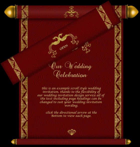 Elegant Redand Gold Scroll Wedding Invitation PNG