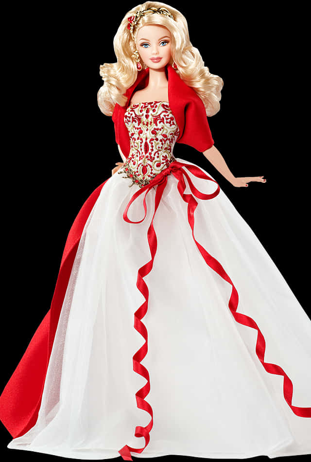 Elegant Redand White Barbie Doll PNG