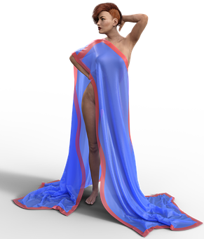 Elegant Redheadin Blue Sheer Dress PNG