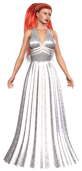 Elegant Redheadin Silver Gown PNG