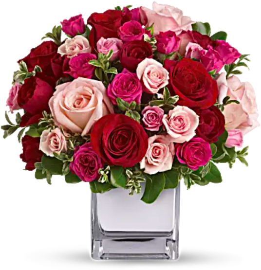 Elegant Rose Bouquetin Glass Vase PNG