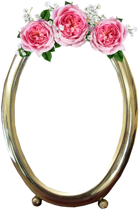 Elegant Rose Decorated Gold Frame PNG