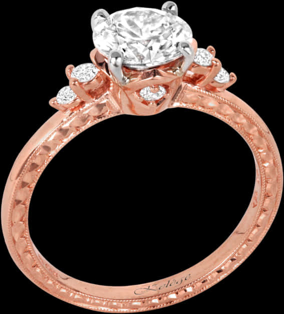 Elegant Rose Gold Diamond Engagement Ring PNG