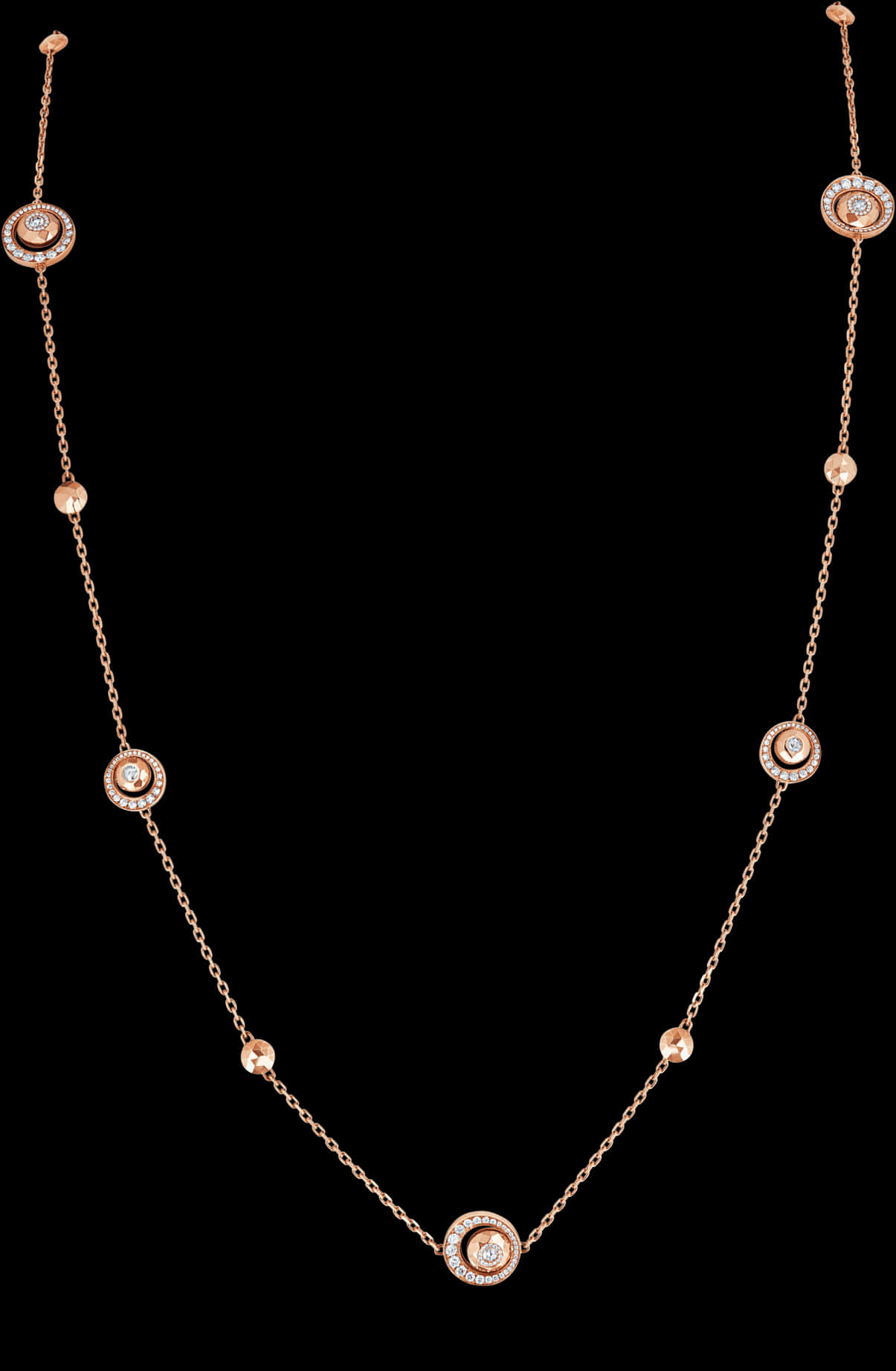Elegant Rose Gold Diamond Station Necklace PNG
