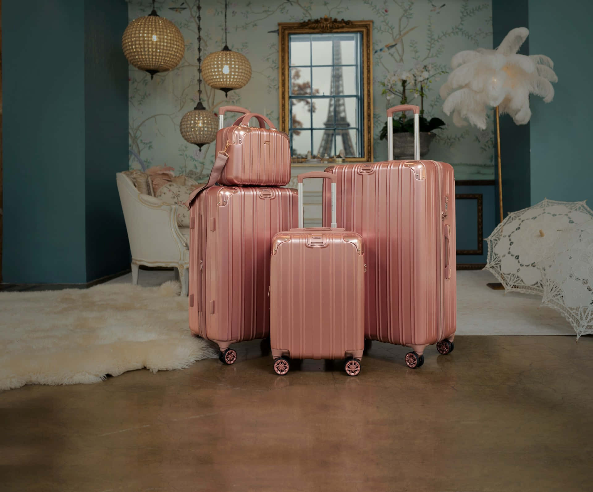 Ensemble De Bagages Élégant En Rose Doré Fond d'écran