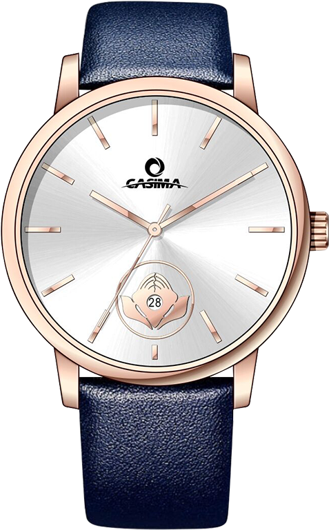 Elegant Rose Gold Wristwatchwith Blue Strap PNG