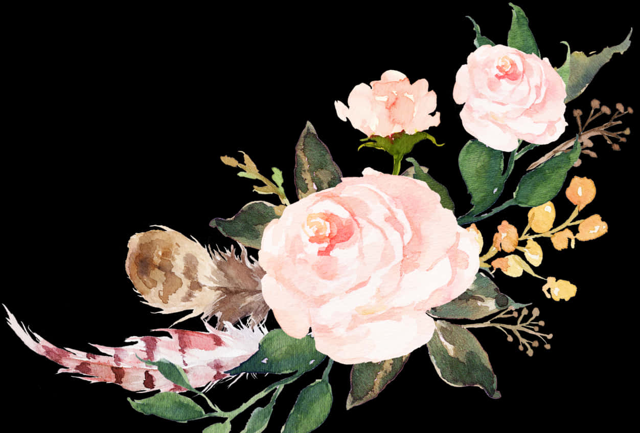 Elegant Rose Watercolor Arrangement PNG