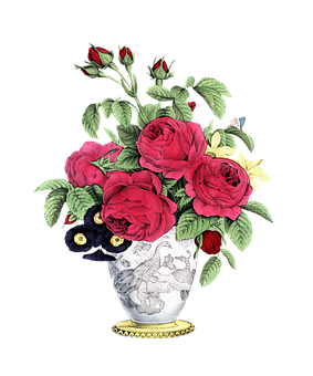 Elegant Rosesin Vase Illustration PNG