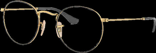 Elegant Round Golden Eyeglasses PNG