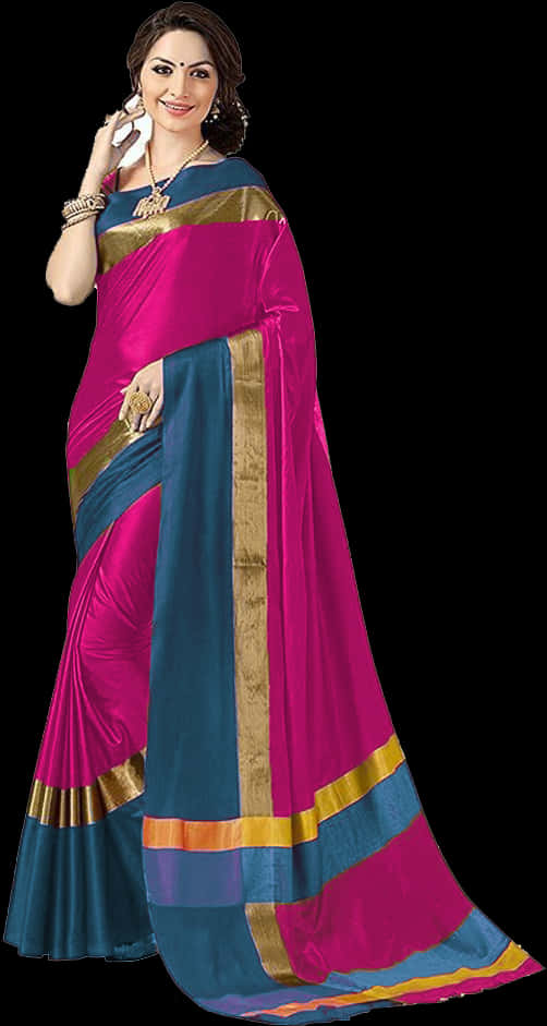 Elegant Saree Model Pose PNG