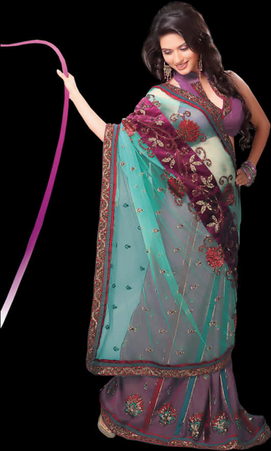 Elegant Saree Model Posing PNG