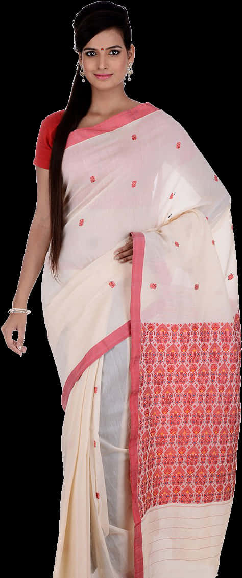 Elegant Saree Model Showcase PNG