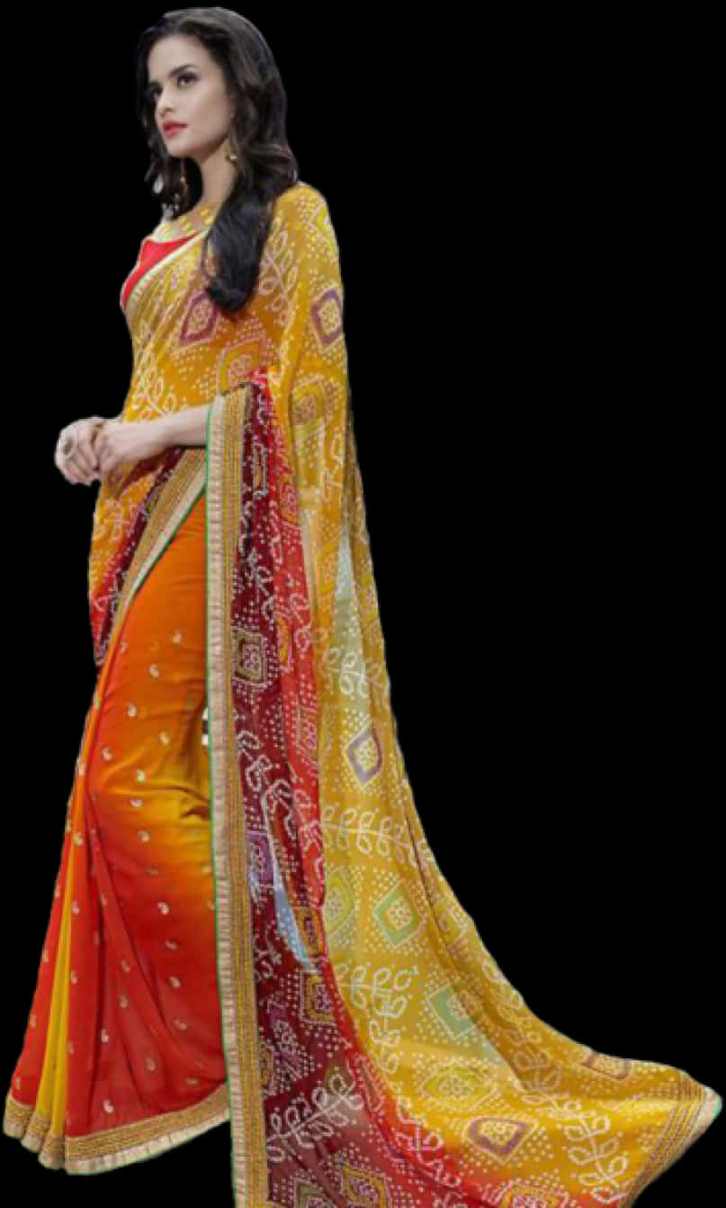 Elegant Saree Model Showcasing Traditional Attire PNG