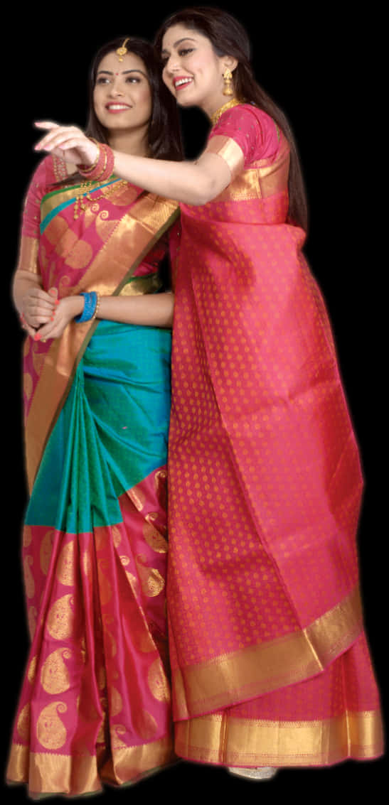 Elegant Saree Models Posing PNG