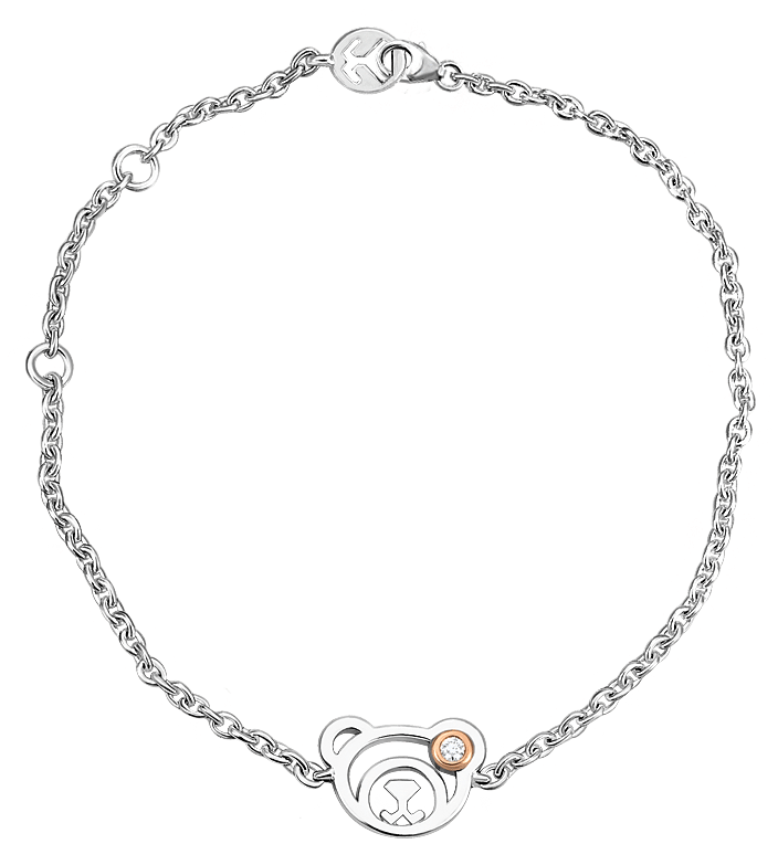 Elegant Silver Bear Pendant Bracelet PNG