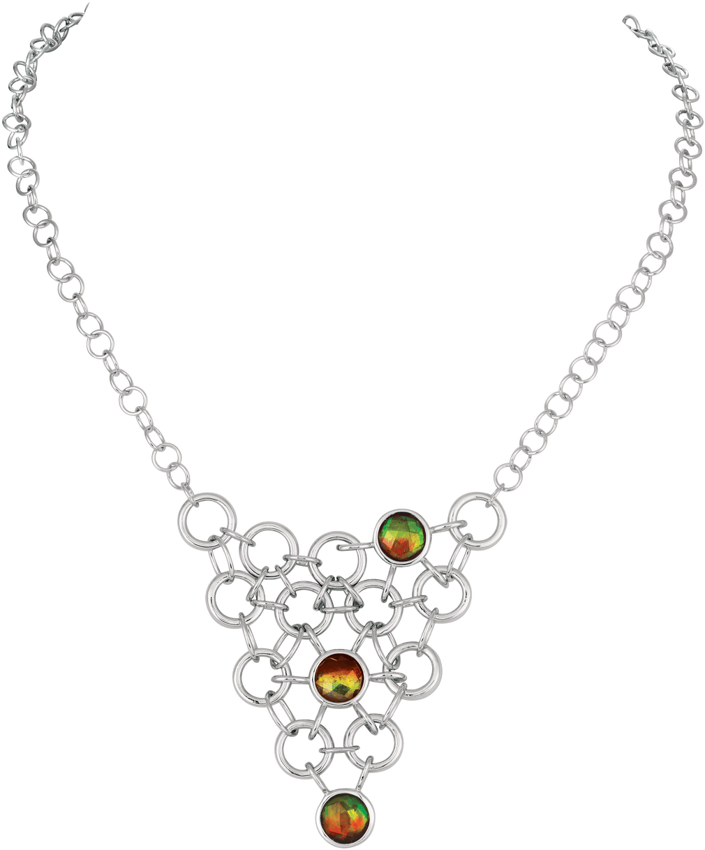 Elegant Silver Chain Necklacewith Green Gemstones PNG