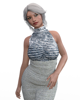 Elegant Silver Haired Woman3 D Model PNG