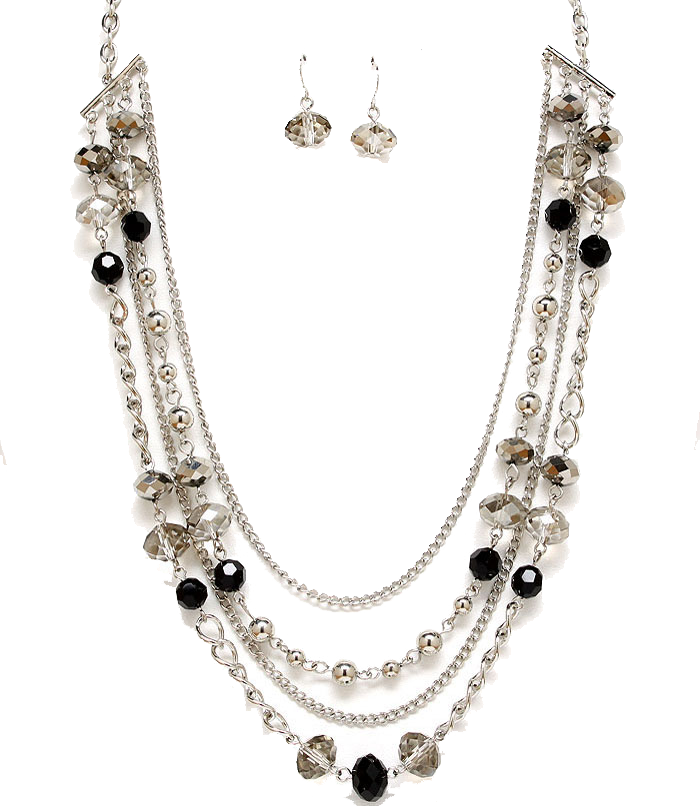 Elegant Silver Necklaceand Earrings Set PNG