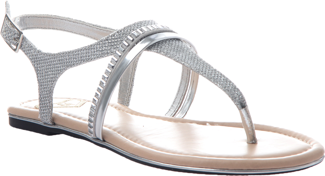 Elegant Silver Strappy Sandal PNG