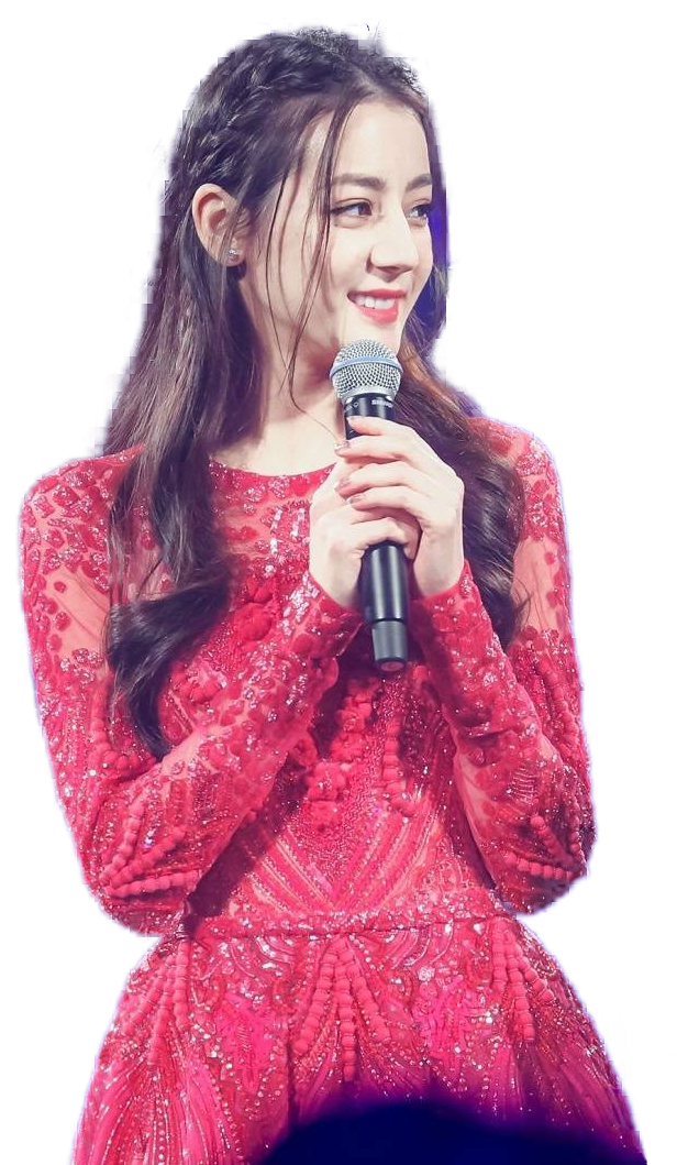 Elegant Singerin Red Dress Holding Microphone PNG