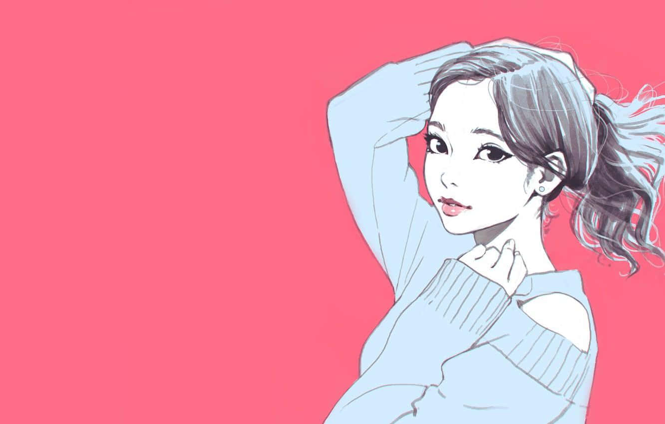 Elegant Sketchof Pretty Girl Aesthetic Wallpaper