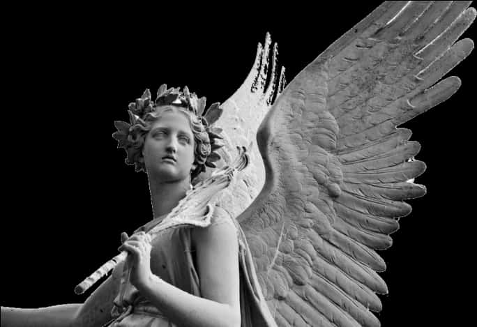 Elegant Stone Angel Sculpture PNG
