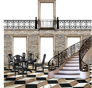 Elegant Stone Facade Dining Area PNG