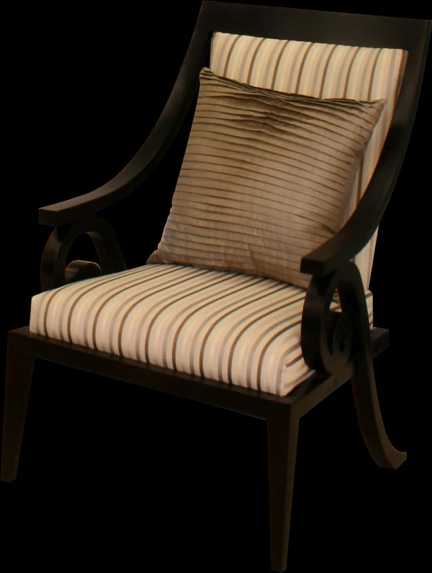 Elegant Striped Armchairwith Cushion PNG