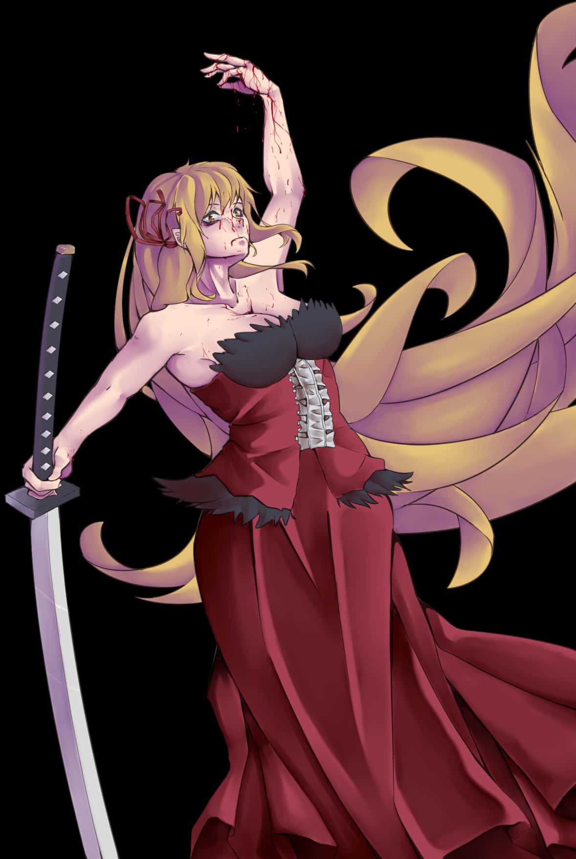 Elegant Swordswoman Shinobu Illustration PNG