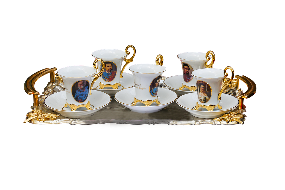 Elegant Tea Set With Portraits PNG