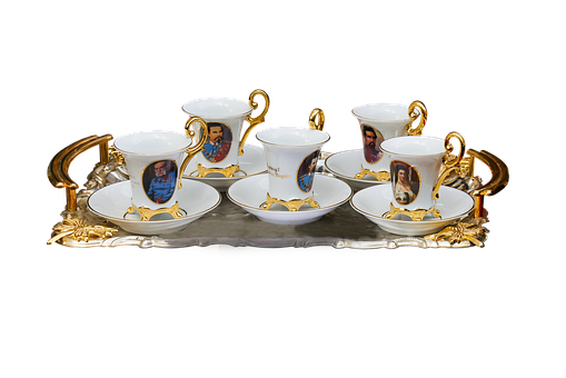 Elegant Tea Setwith Portraits PNG