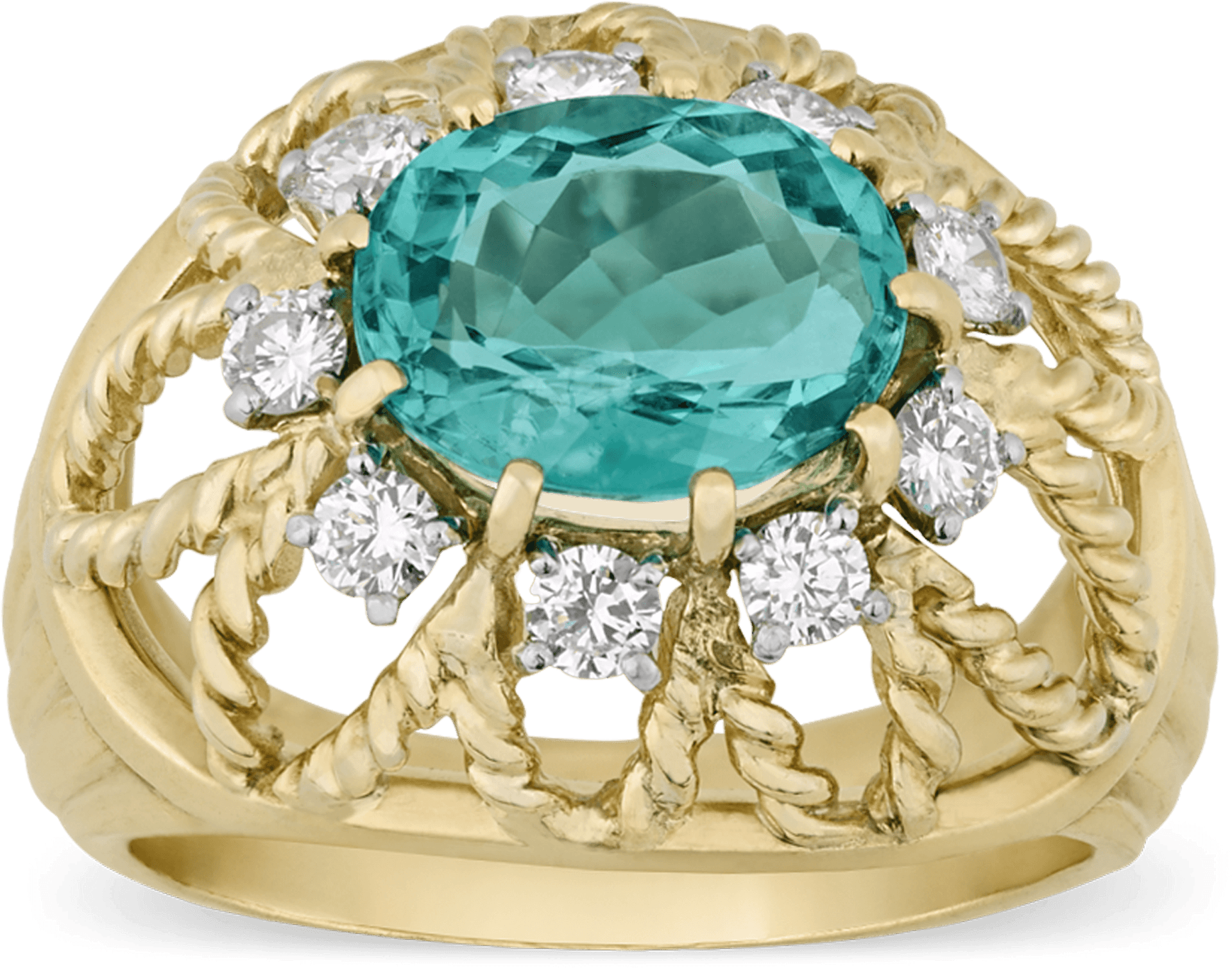 Elegant Teal Gemstone Ring Gold Setting PNG