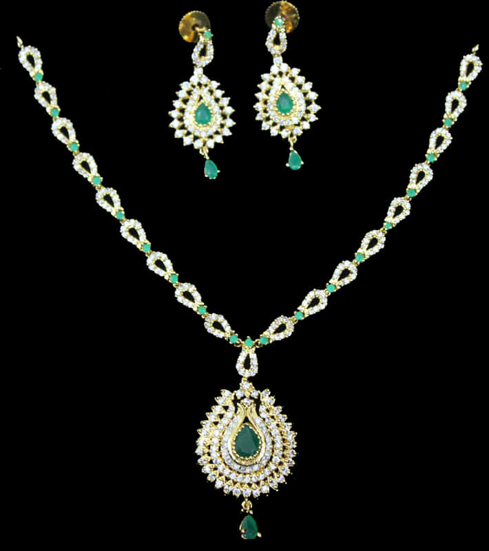 Elegant Teardrop Gemstone Necklaceand Earrings Set PNG