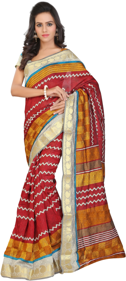 Elegant Traditional Saree Model PNG