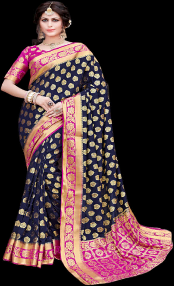 Elegant Traditional Saree Model PNG