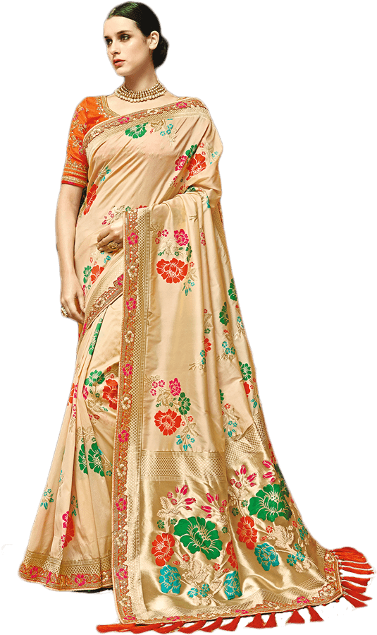 Elegant Traditional Saree Model PNG