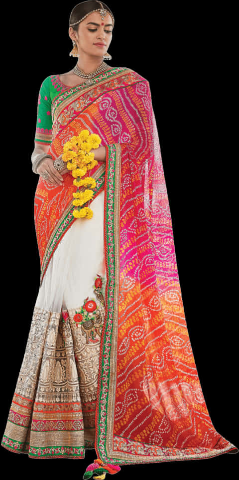 Elegant Traditional Saree Model PNG