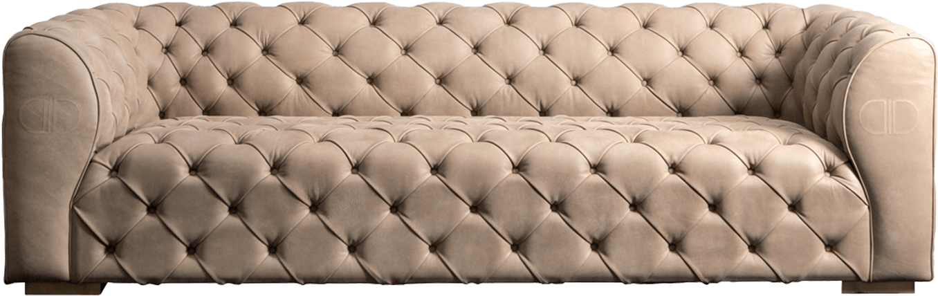 Elegant Tufted Beige Sofa PNG