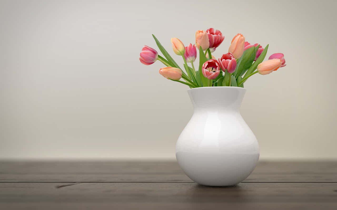 Elegant Tulipsin White Vase Wallpaper