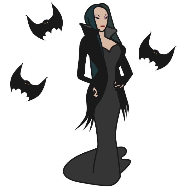 Elegant Vampire Ladywith Bats PNG
