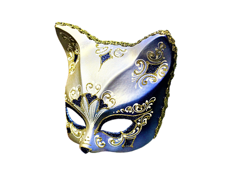 Elegant Venetian Mask Black Gold Blue PNG