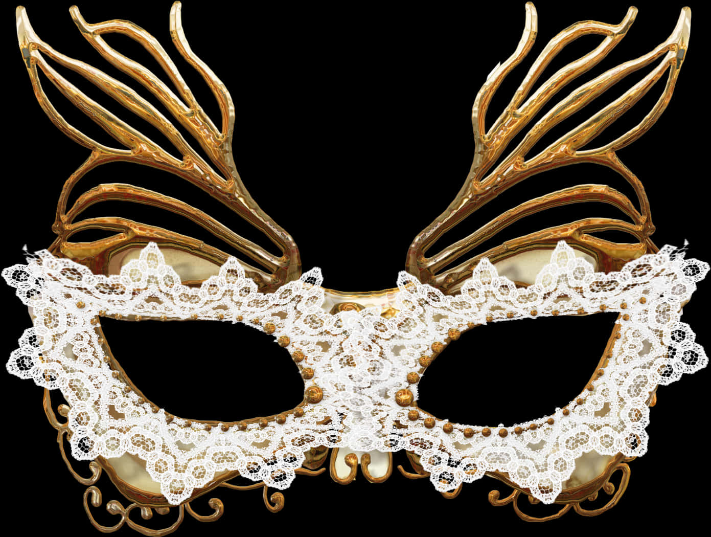Elegant Venetian Mask Lace Golden Accents PNG