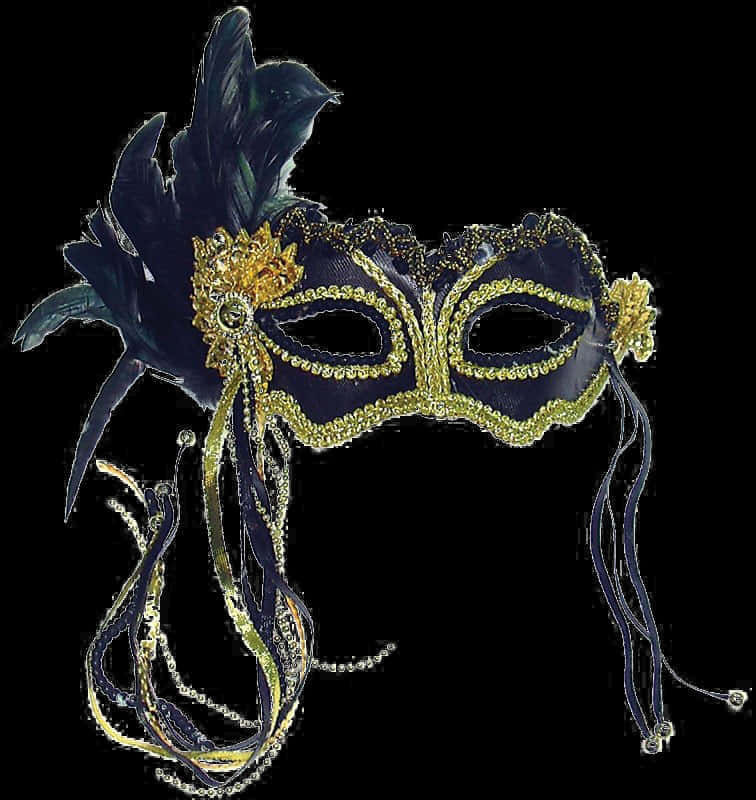 Elegant Venetian Maskwith Feathersand Beads PNG