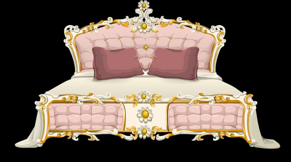 Elegant Vintage Bed Illustration PNG