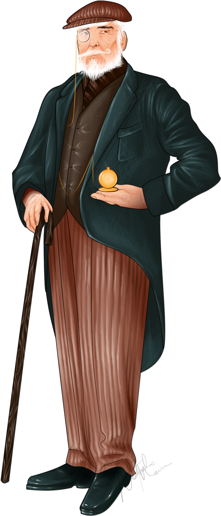 Elegant Vintage Gentlemanwith Cane PNG