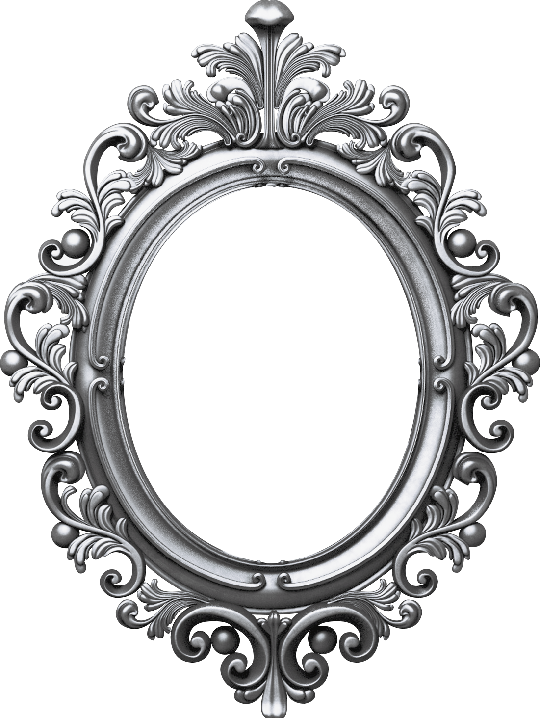 Elegant Vintage Silver Leaf Frame PNG