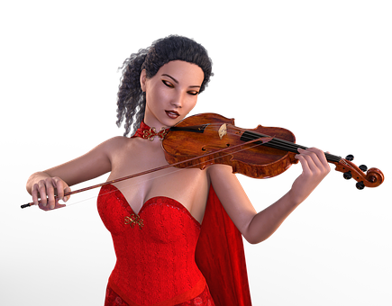Elegant Violinistin Red Dress PNG