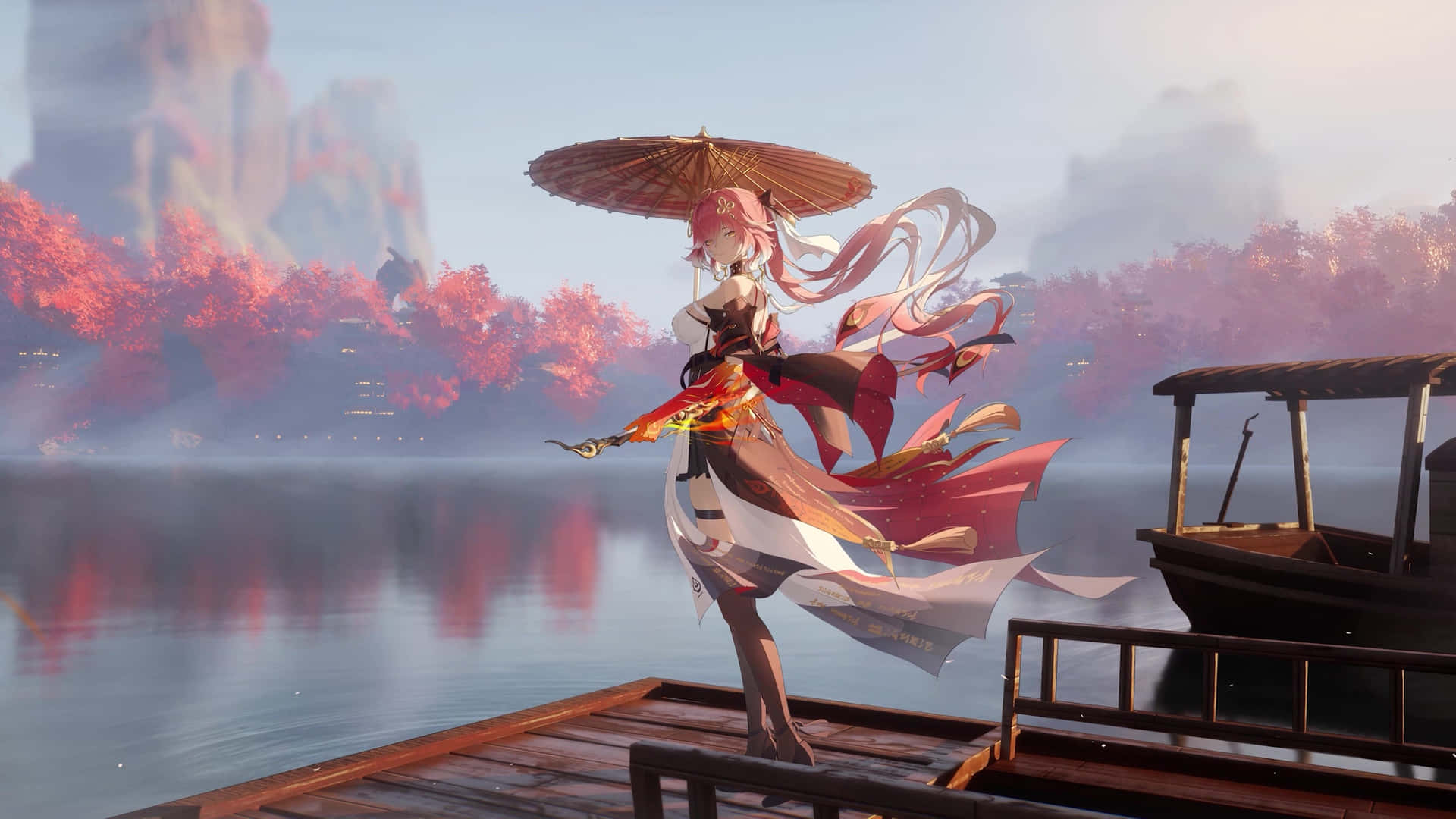 Elegant Warrior Autumn Lake Wallpaper