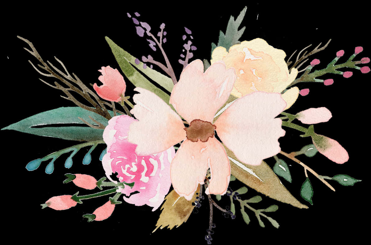 Elegant Watercolor Floral Arrangement PNG